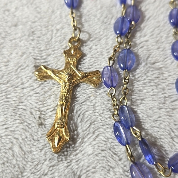 #303 Blue Bead cross Rosary 23 inches long - Picture 3 of 4